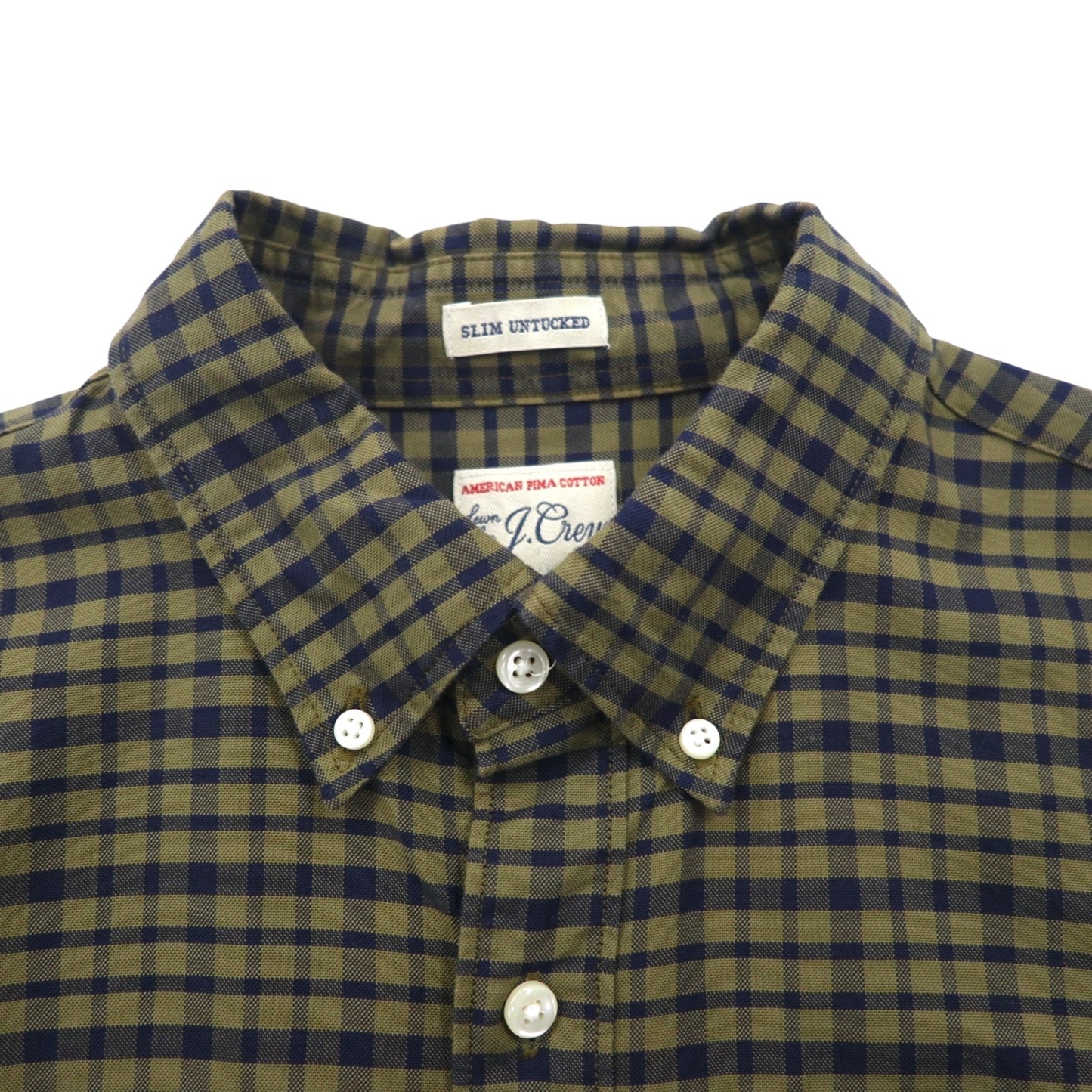 J.CREW アメリカンピマコットン ボタンダウン シャツ M カーキ チェック 胸ポケット SLIM UNTUCKED