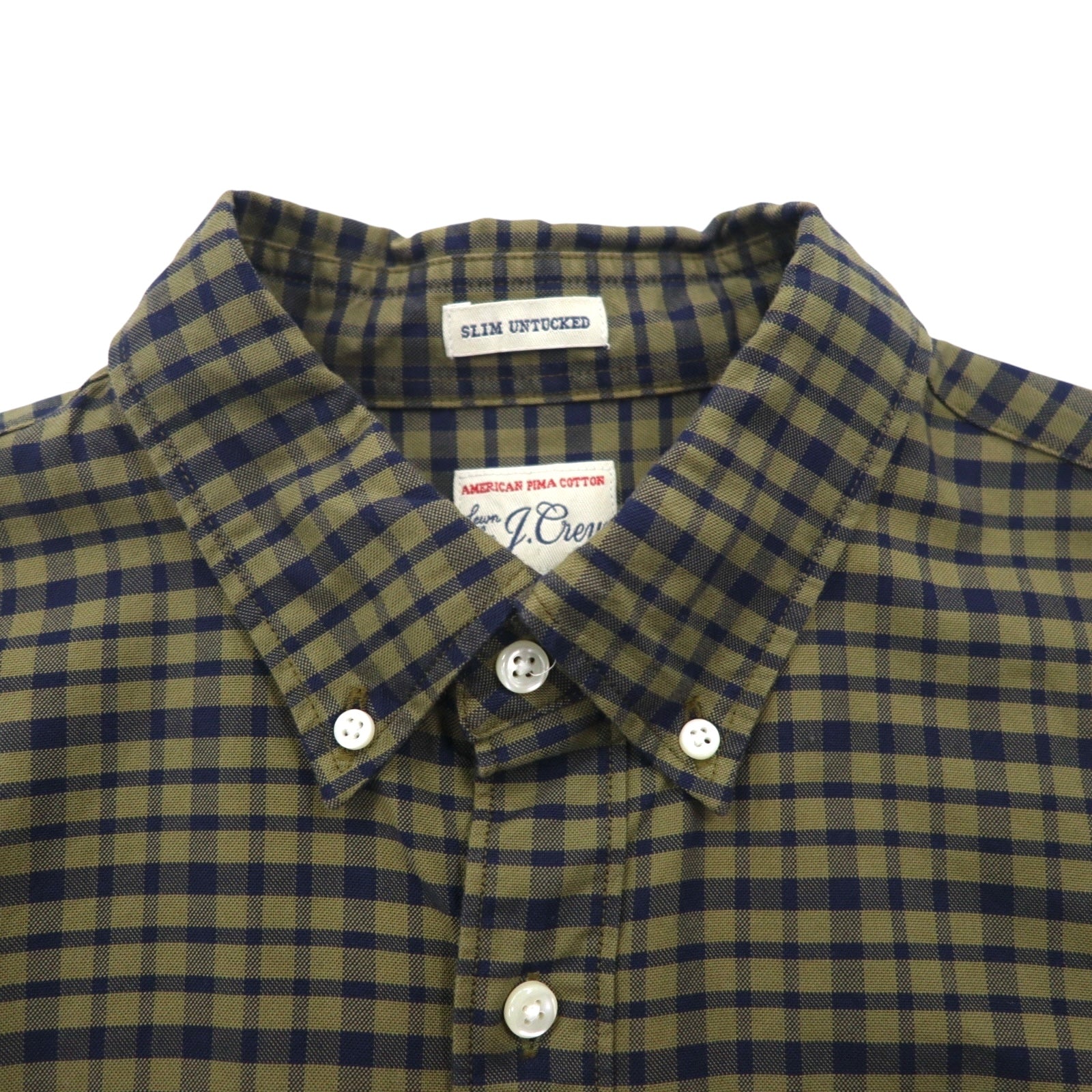 J.CREW アメリカンピマコットン ボタンダウン シャツ M カーキ チェック 胸ポケット SLIM UNTUCKED