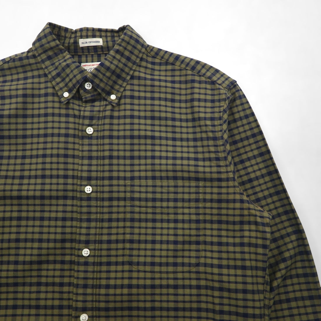 J.CREW American Pima Cotton Button Down Shirt, Size M, Khaki Check, Chest Pocket, Slim, Untucked