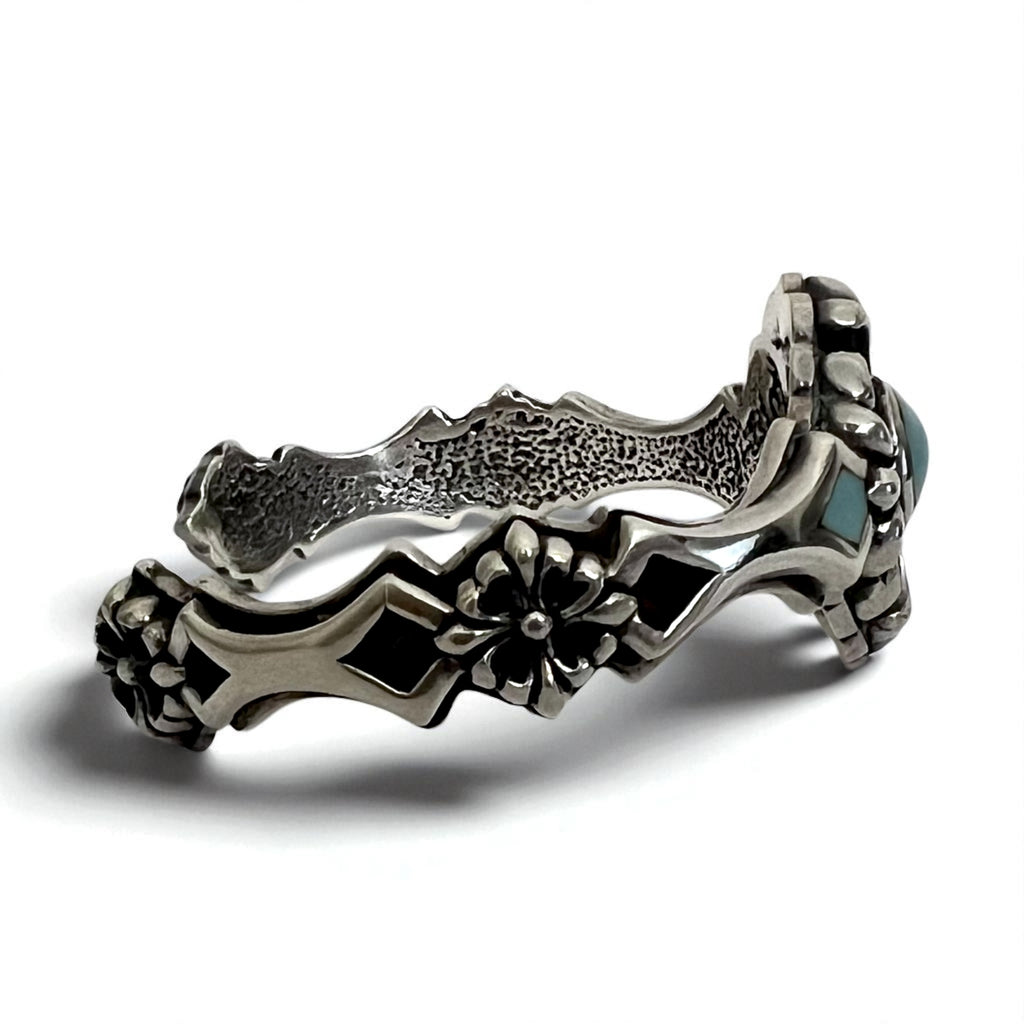 Vintage Silver Bangle Vintage Flare Floral Turquoise Bangle 925 A&amp;A Gothic