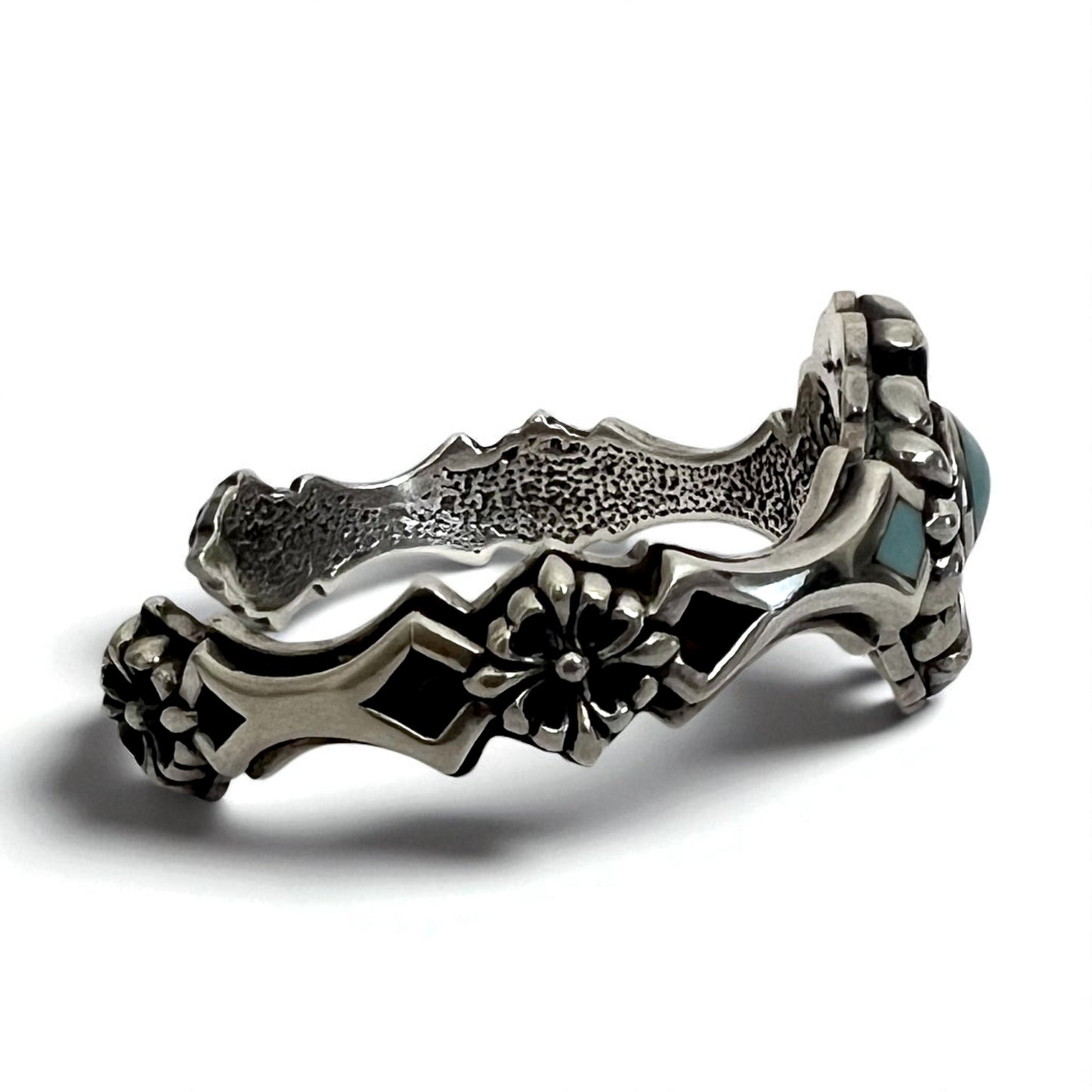 Vintage Silver Bangle ヴィンテージ フレア フローラル ターコイズ バングル 925 A&A ゴシック