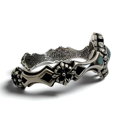 Vintage Silver Bangle ヴィンテージ フレア フローラル ターコイズ バングル 925 A&A ゴシック