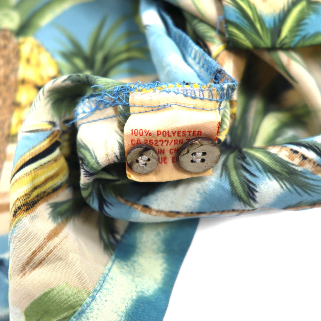 ALOHA JOE Aloha shirt, open collar, L, blue, all-over pattern, palm trees, hibiscus, surfing