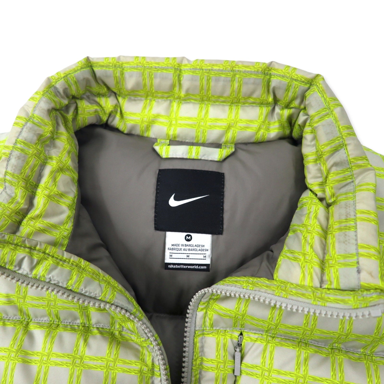 NIKE All-over Pattern Down Vest M Yellow Nylon 550 Fill Power