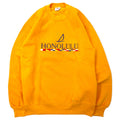 日本然リトテ-古着オンライン-Crazy Shirts USA製 90年代 刺繍 スウェット S イエロー コットン 裏起毛 HONOLULU-Crazy Shirts USA Made 90's Embroidery Sweatshirt S Yellow Cotton brushed lining HONOLULU