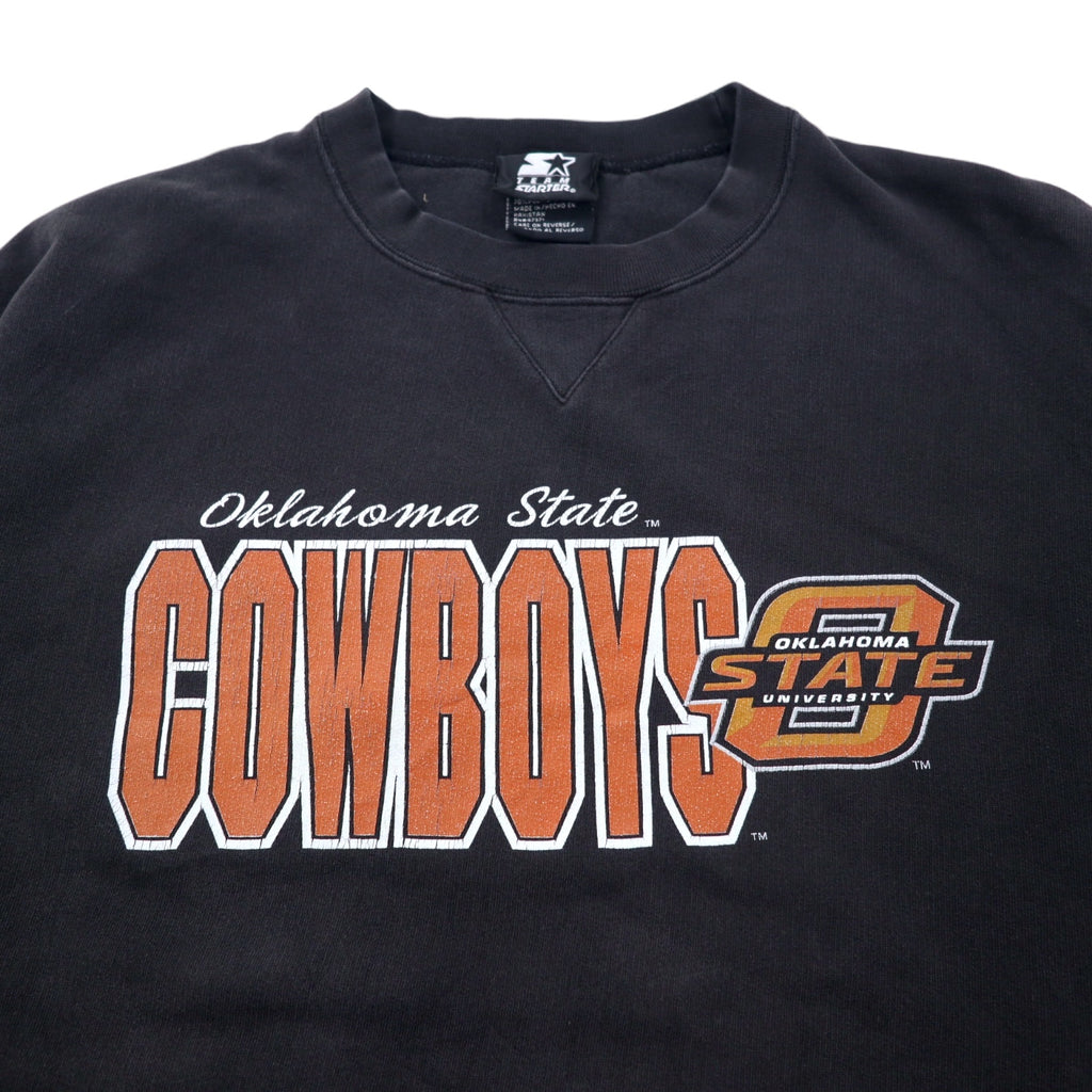 STARTER 90s College Print Sweatshirt XL Black Cotton NCAA Oklahoma COWBOYS Big Size