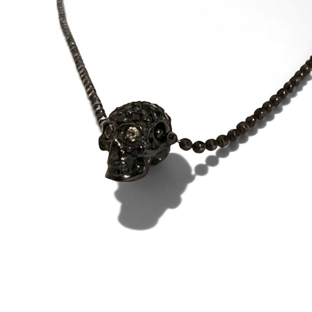Justin Davis ナチュラル NATURAL スカル ネックレス BLACK SPINEL WHITE TOPAZ シルバー925 ボールチェーン