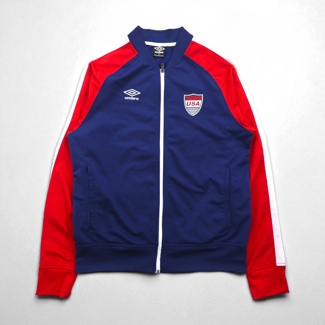 UMBRO Track Jacket, Jersey, Size M, Navy, Tricolor, Polyester, USA Model