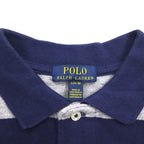 POLO RALPH LAUREN Striped Polo Shirt L Gray Navy Cotton Pique Small Pony Embroidery