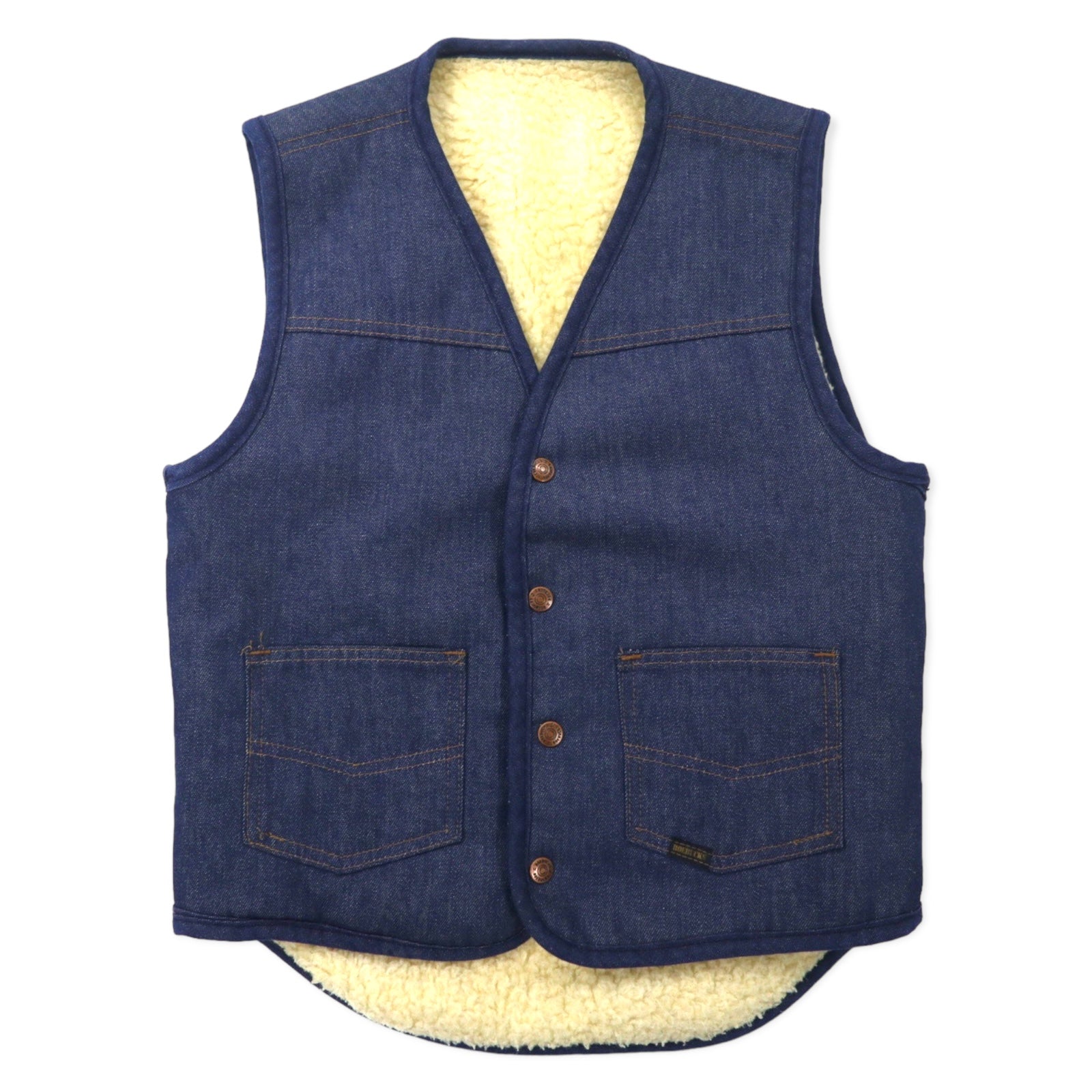 日本然リトテ-古着オンライン-ROEBUCKS ( Sears ) 80年代 ボアライナー デニムベスト S ブルー コットン 2ポケット-ROEBUCKS (SEARS) 80's BOA Liner Denim VEST S Blue Cotton 2 Pocket