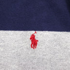 POLO RALPH LAUREN Striped Polo Shirt L Gray Navy Cotton Pique Small Pony Embroidery
