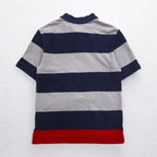 POLO RALPH LAUREN Striped Polo Shirt L Gray Navy Cotton Pique Small Pony Embroidery