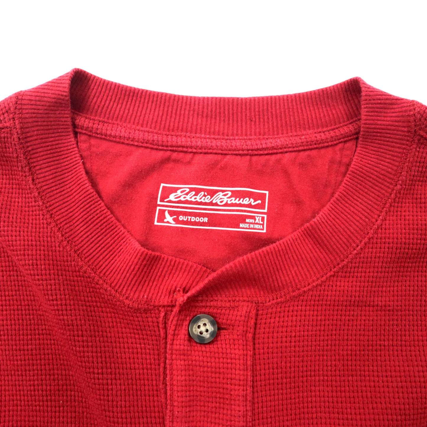 Eddie Bauer ヘンリーネック サーマル ロングスリーブTシャツ XL レッド コットン ビッグサイズ