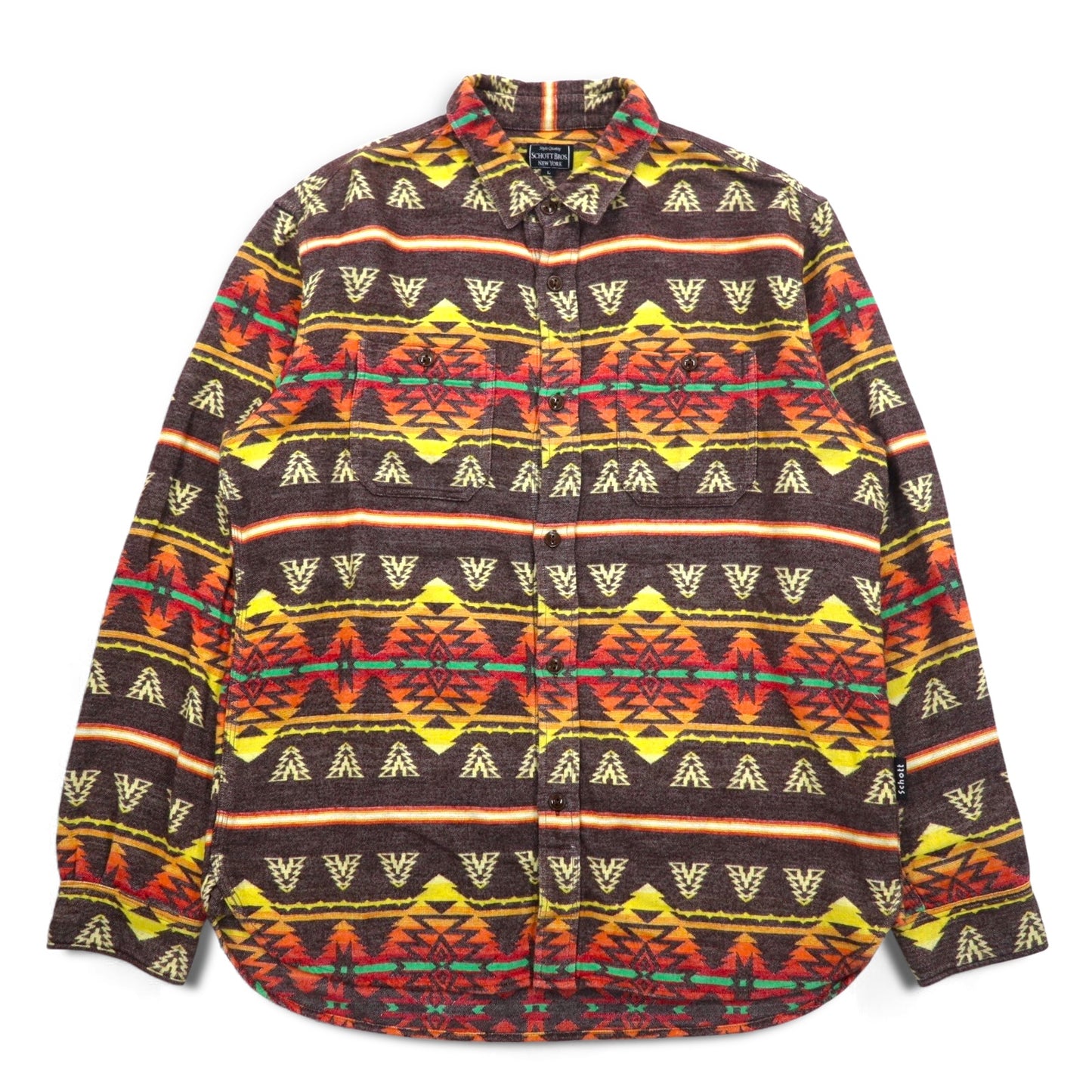 SCHOTT BROS. Native American print flannel shirt, L, multicolor, cotton, chest pocket, 3105047