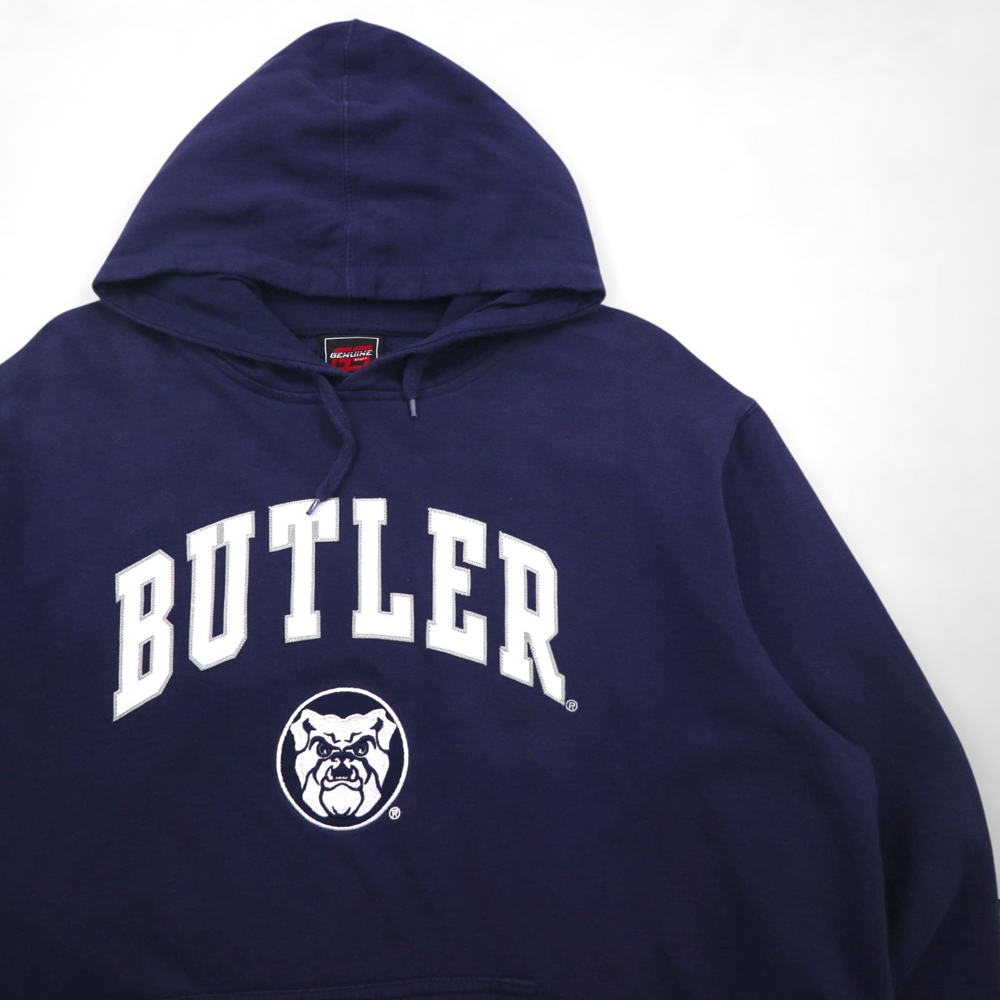 GENUINE STUFF カレッジ アーチロゴ パーカー 2XL ネイビー コットン カンガルーポケット BUTLER