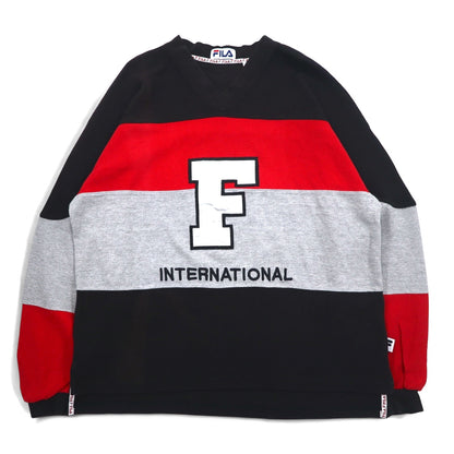 FILA 90年代 Vネック スウェット L ブラック コットン