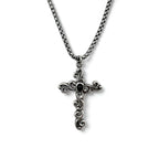 Vintage Silver Cross Necklace with Raised Arabesque Design and Black Onyx in 925 Silver