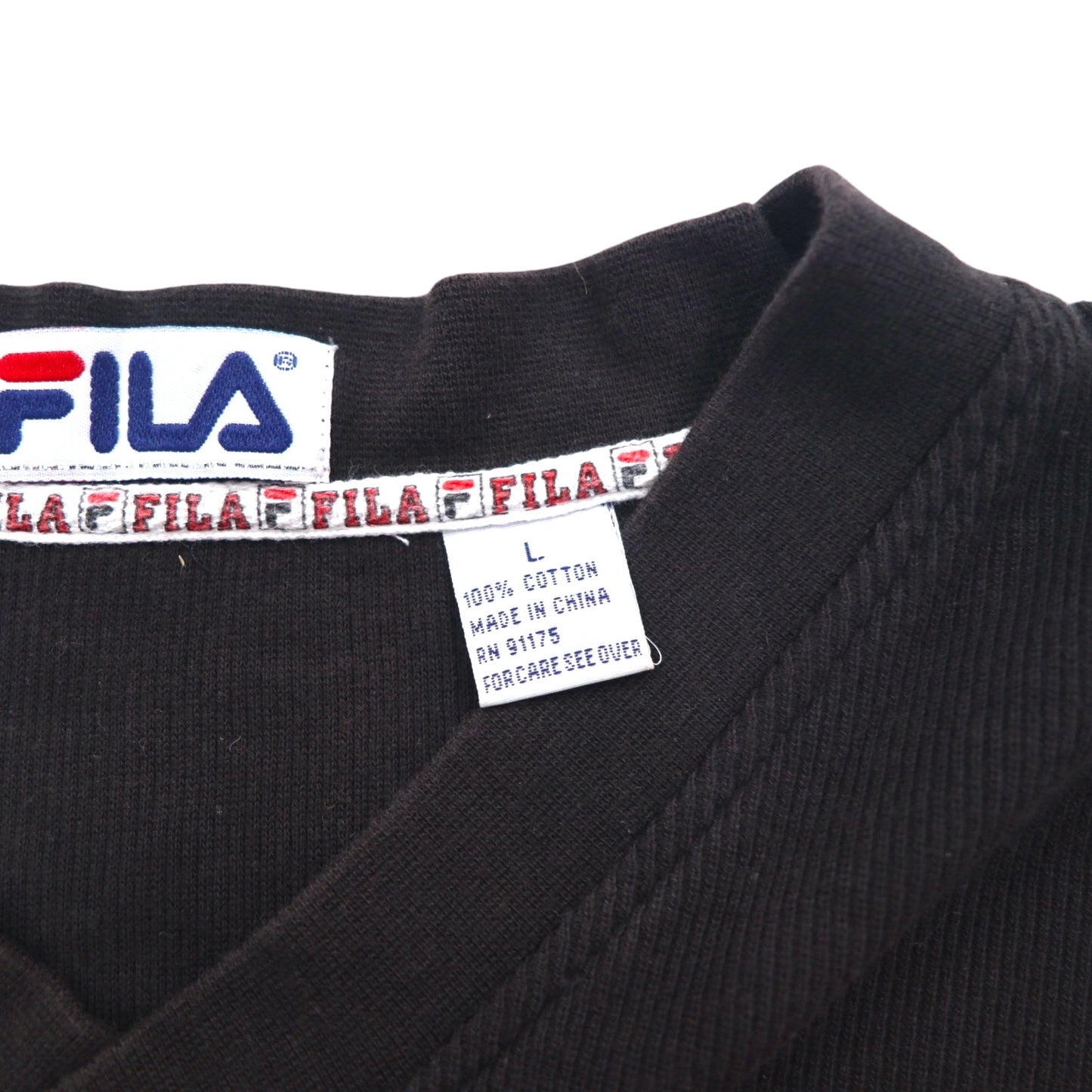 FILA 90年代 Vネック スウェット L ブラック コットン