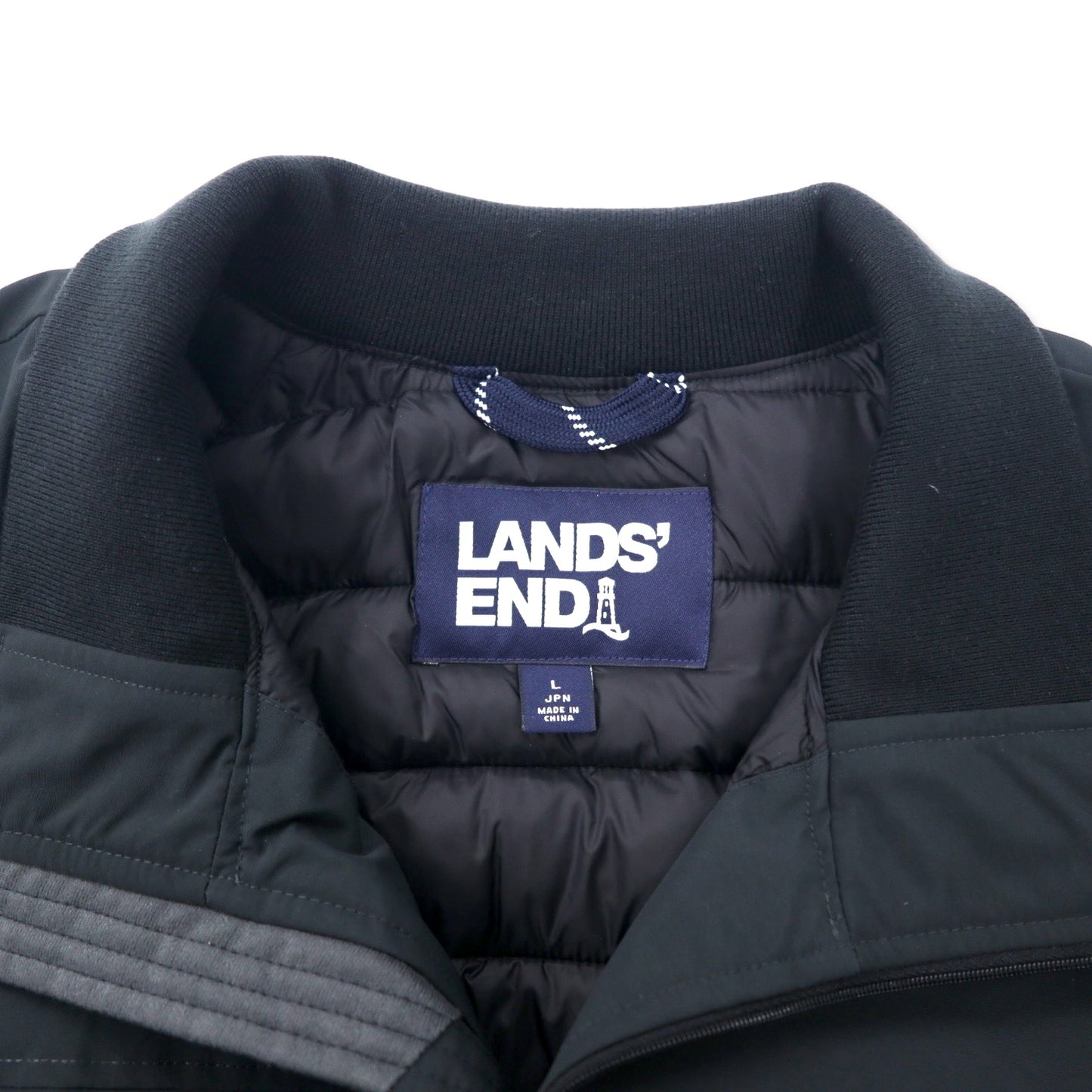 LANDS' END プリマロフト ダウンジャケット 中綿 L ブラック ナイロン 撥水 日本25周年モデル 513013