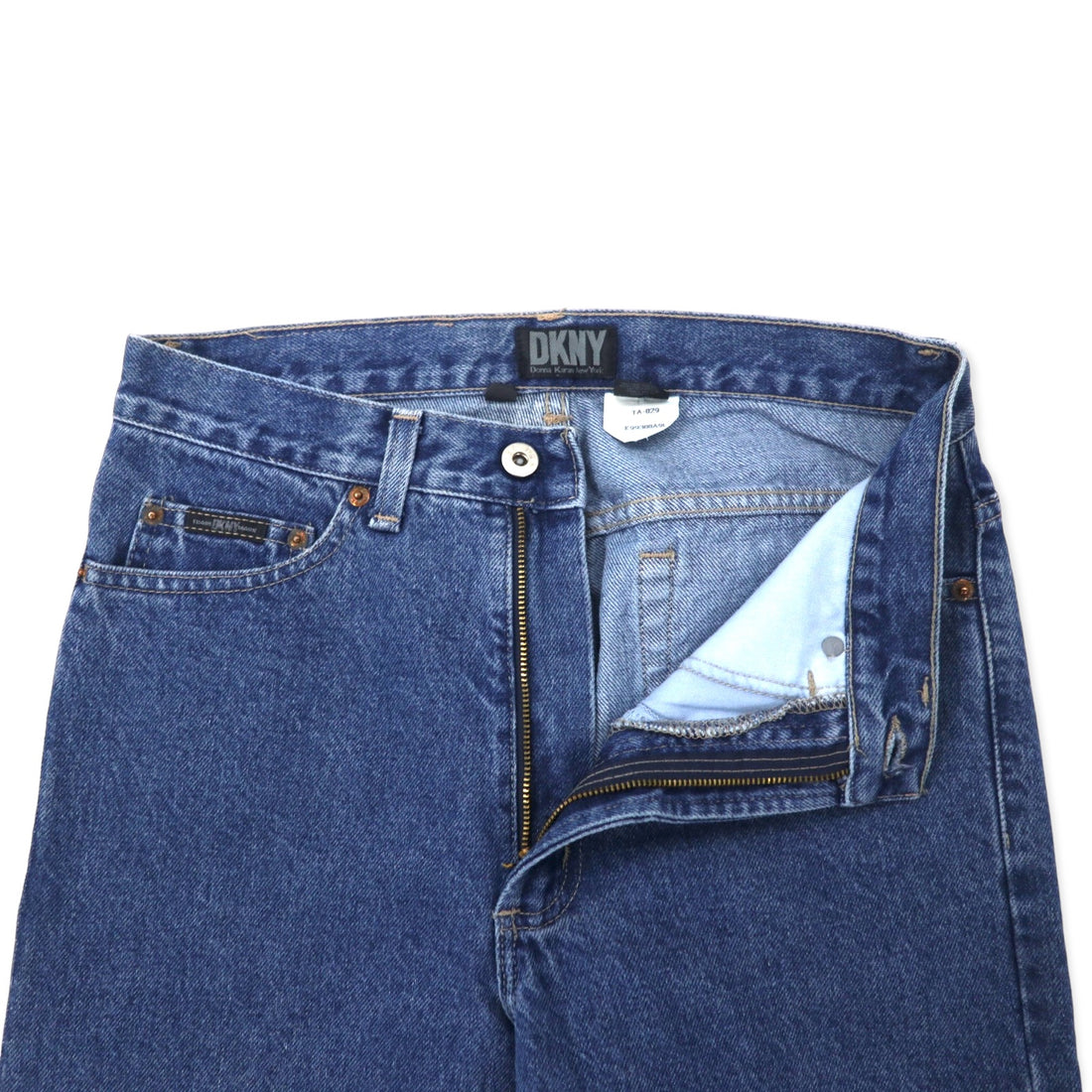 DKNY (Donna Karan New York) USA made 90s denim pants size 30 blue cotton zipper fly leather patch unused