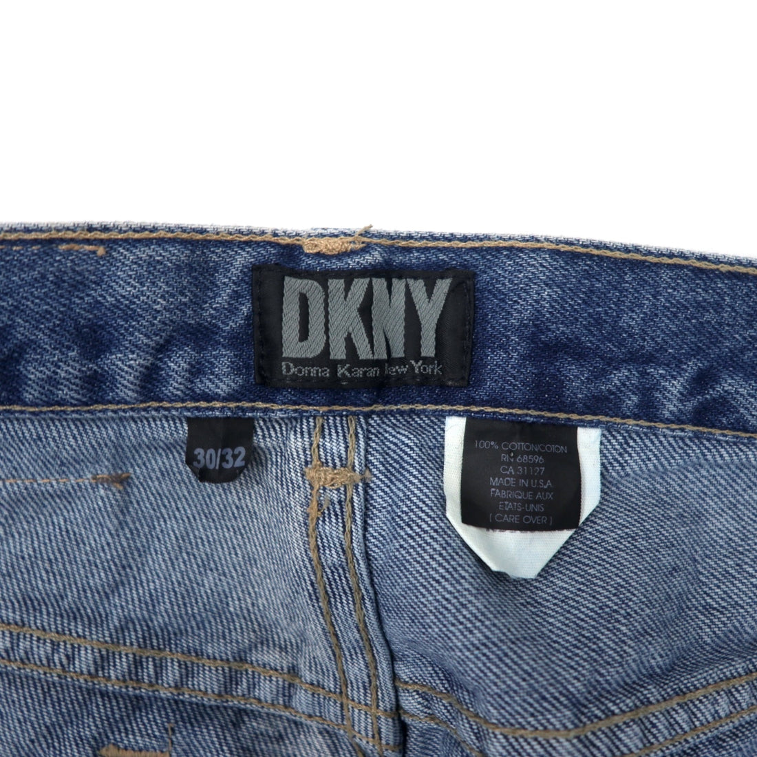 DKNY (Donna Karan New York) USA made 90s denim pants size 30 blue cotton zipper fly leather patch unused