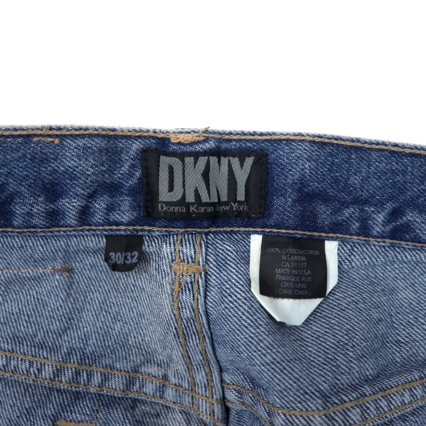 DKNY ( Donna Karan New York ) USA製 90年代 デニムパンツ 30 ブルー コットン ジッパーフライ レザーパッチ 未使用品