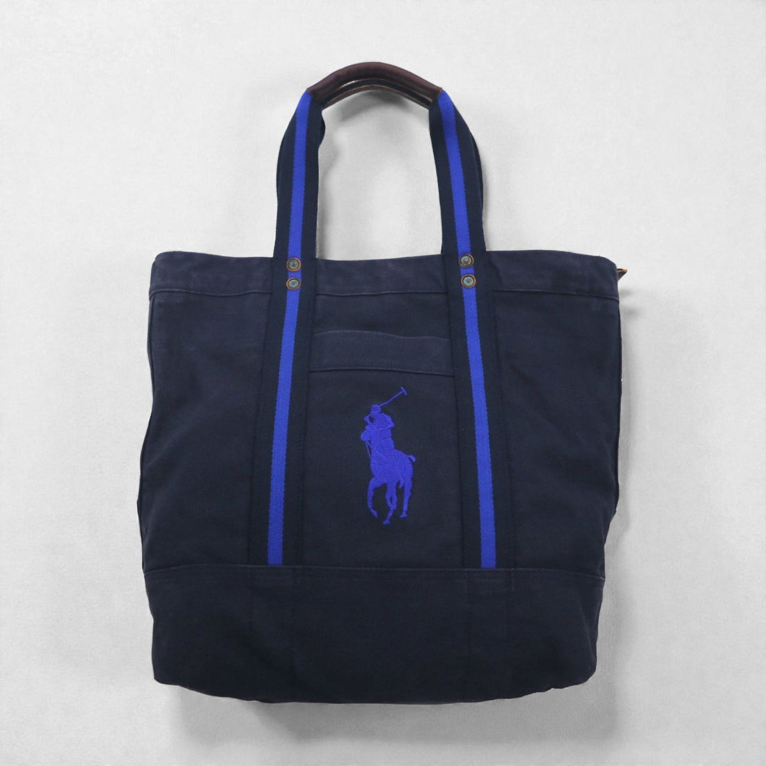 Polo Ralph Lauren Vintage Big Pony Canvas Tote Bag Navy Embroidery Zip