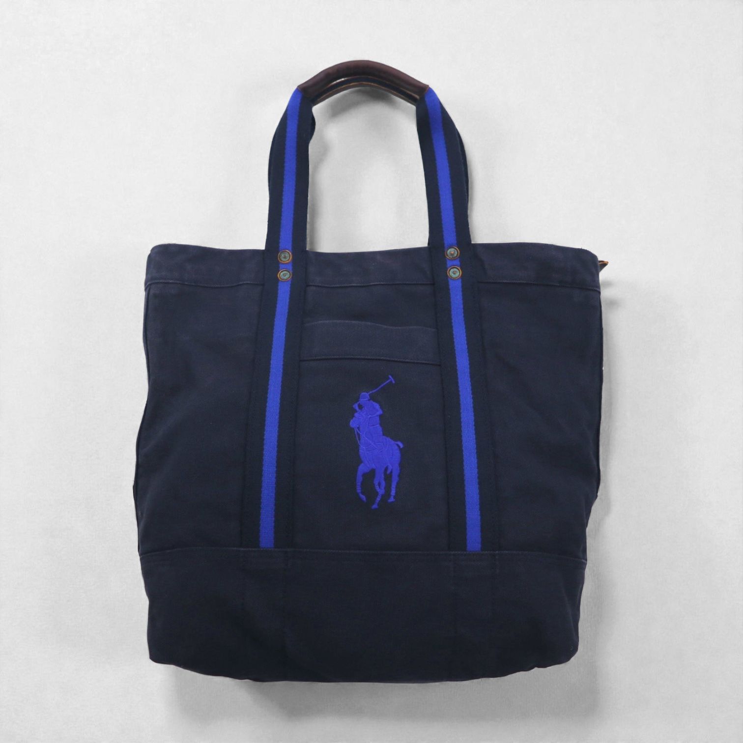 Polo Ralph Lauren ヴィンテージ加工 ビッグポニー キャンバス トートバッグ ネイビー 刺繍 ジップ