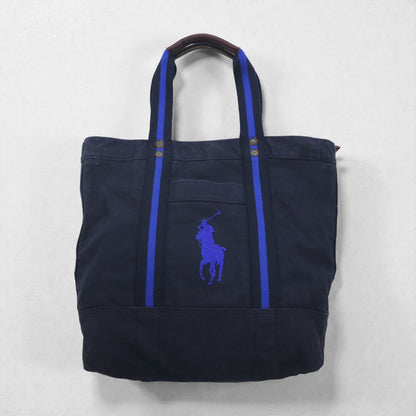 Polo Ralph Lauren ヴィンテージ加工 ビッグポニー キャンバス トートバッグ ネイビー 刺繍 ジップ
