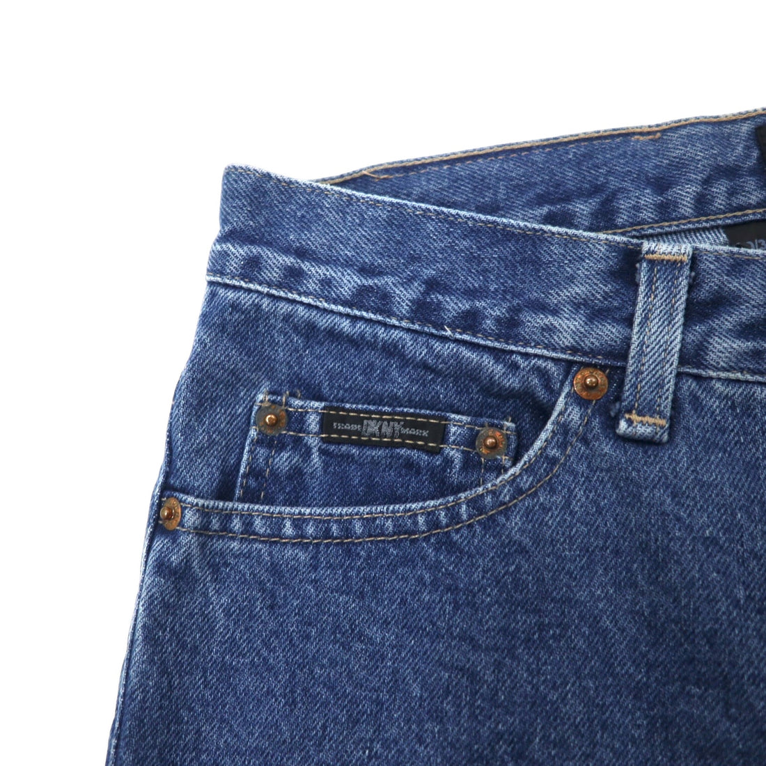 DKNY (Donna Karan New York) USA made 90s denim pants size 30 blue cotton zipper fly leather patch unused