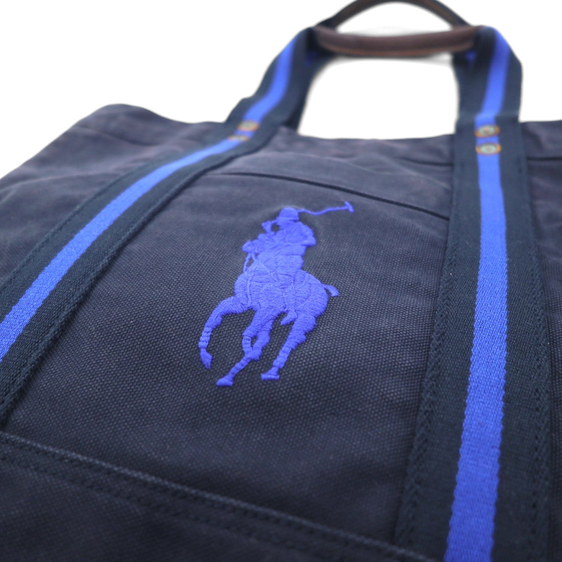 Polo Ralph Lauren Vintage Big Pony Canvas Tote Bag Navy Embroidery Zip