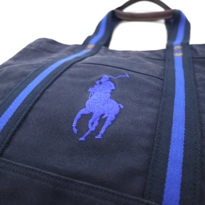 Polo Ralph Lauren ヴィンテージ加工 ビッグポニー キャンバス トートバッグ ネイビー 刺繍 ジップ