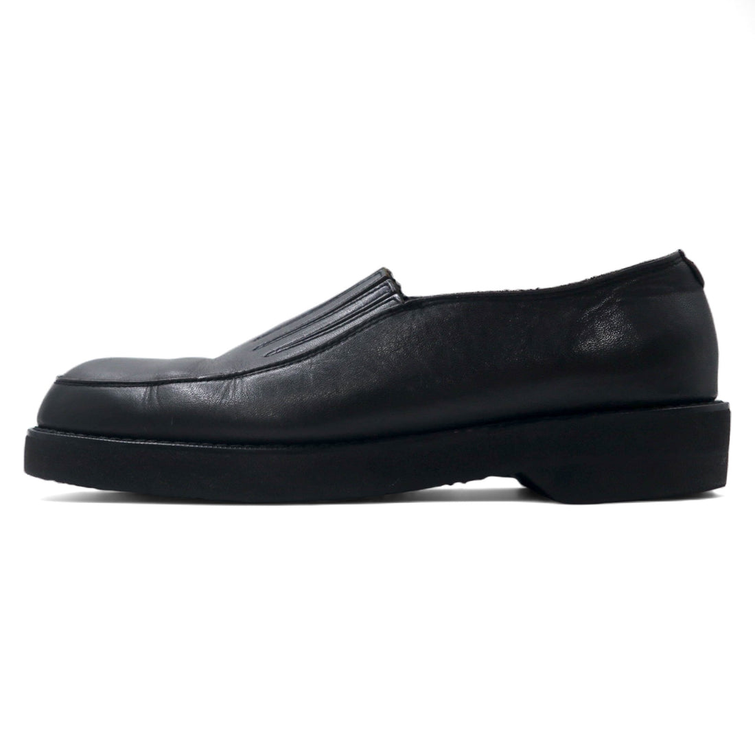 日本然リトテ-古着オンライン-COMME des GARCONS ラバーソール スリッポン ローファー 24.5cm ブラック レザー-COMME des GARCONS Rubber Sole Slip-on Loafers US6.5 Black Leather