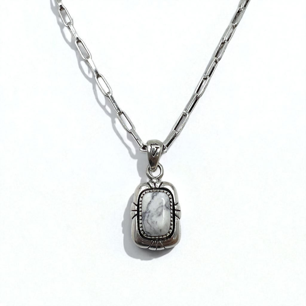 Vintage White Turquoise Pendant Necklace, Indian Jewelry, White Turquoise, Hopi Chain Necklace Pendant, Silver 925, G Stamp