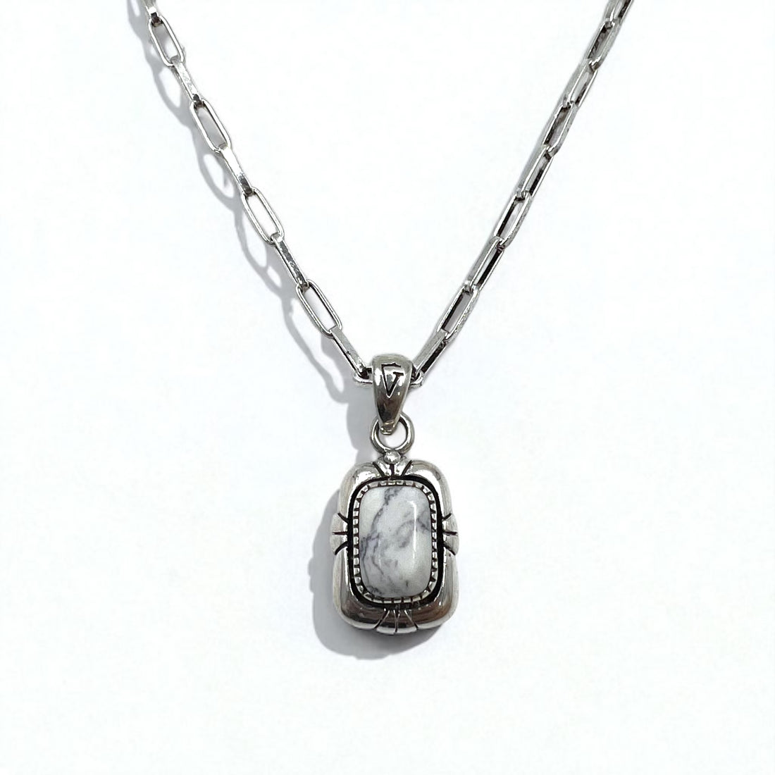 Vintage White Turquoise Pendant Necklace インディアンジュエリー ホワイトターコイズ ホピチェーン ネックレス ペンダント シルバー 925 G刻印