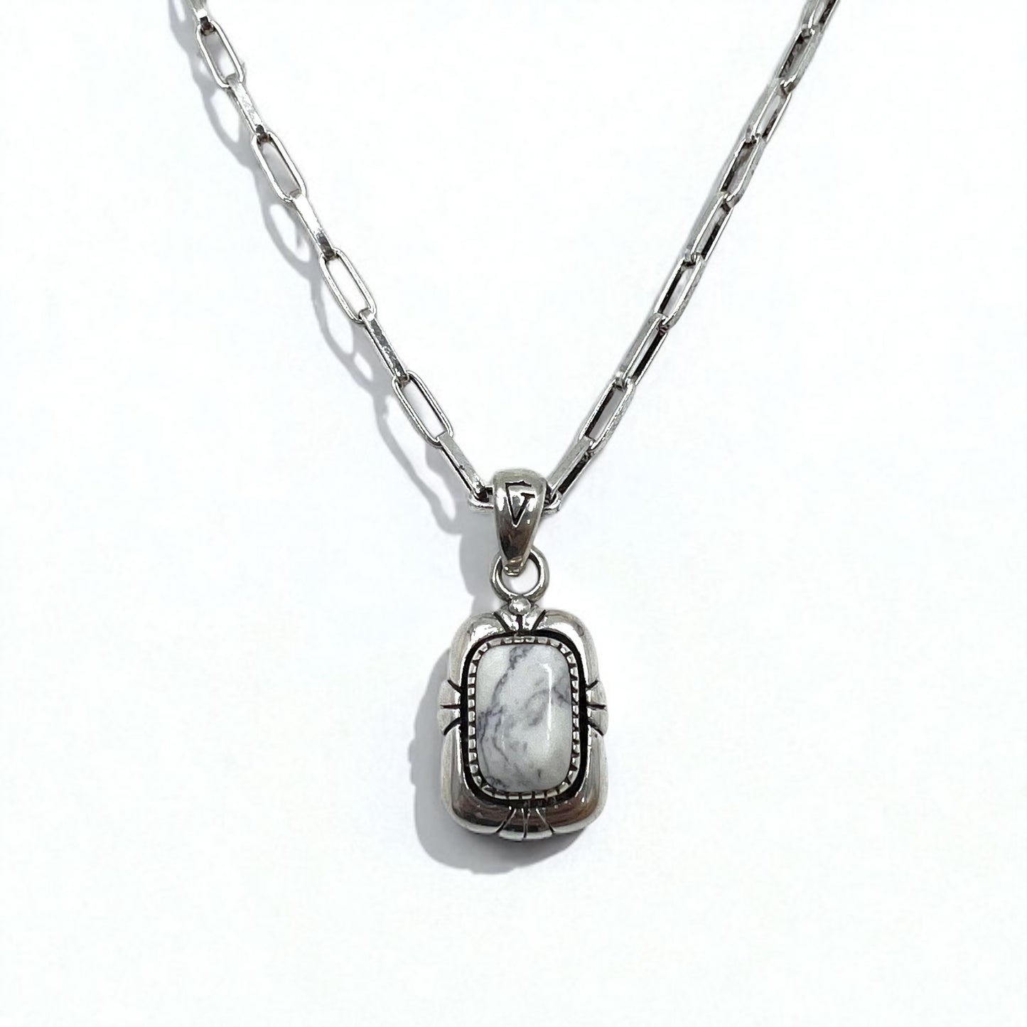 Vintage White Turquoise Pendant Necklace, Indian Jewelry, White Turquoise, Hopi Chain Necklace Pendant, Silver 925, G Stamp