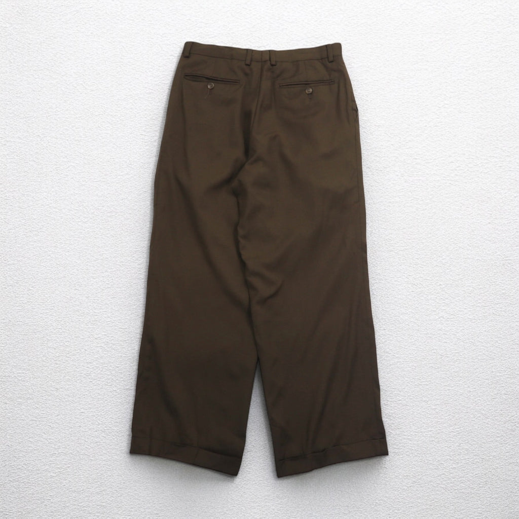 LAUREN RALPH LAUREN 90年代 120's & CASHMERE カシミヤ 2タック ワイド スラックスパンツ M ブラウン ウール