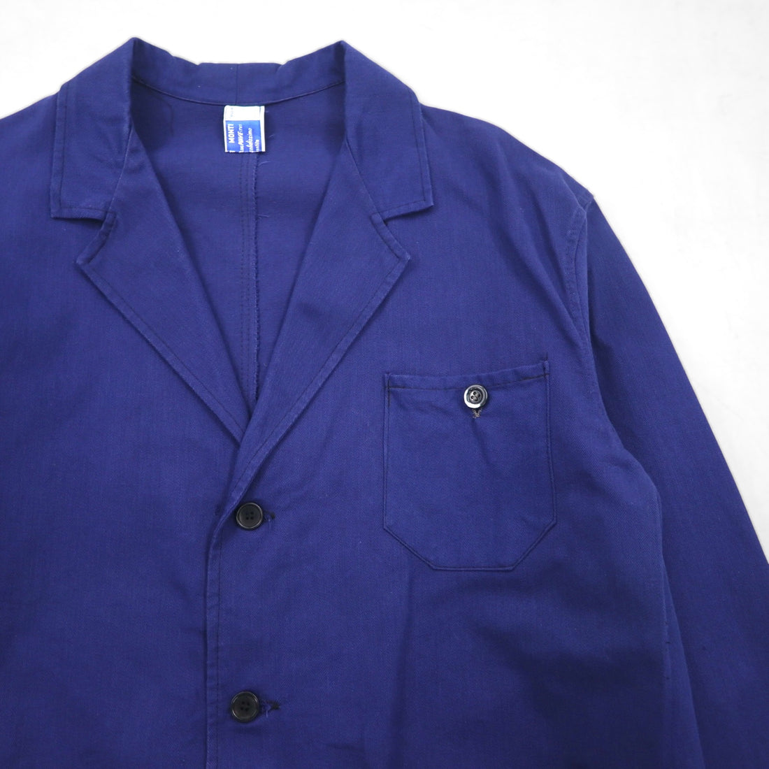 Vintage 70s Italian Made Work Jacket by Fratelli Monti. 70s Italian Euro Work Coverall, Size XL, Blue. SANFOR.