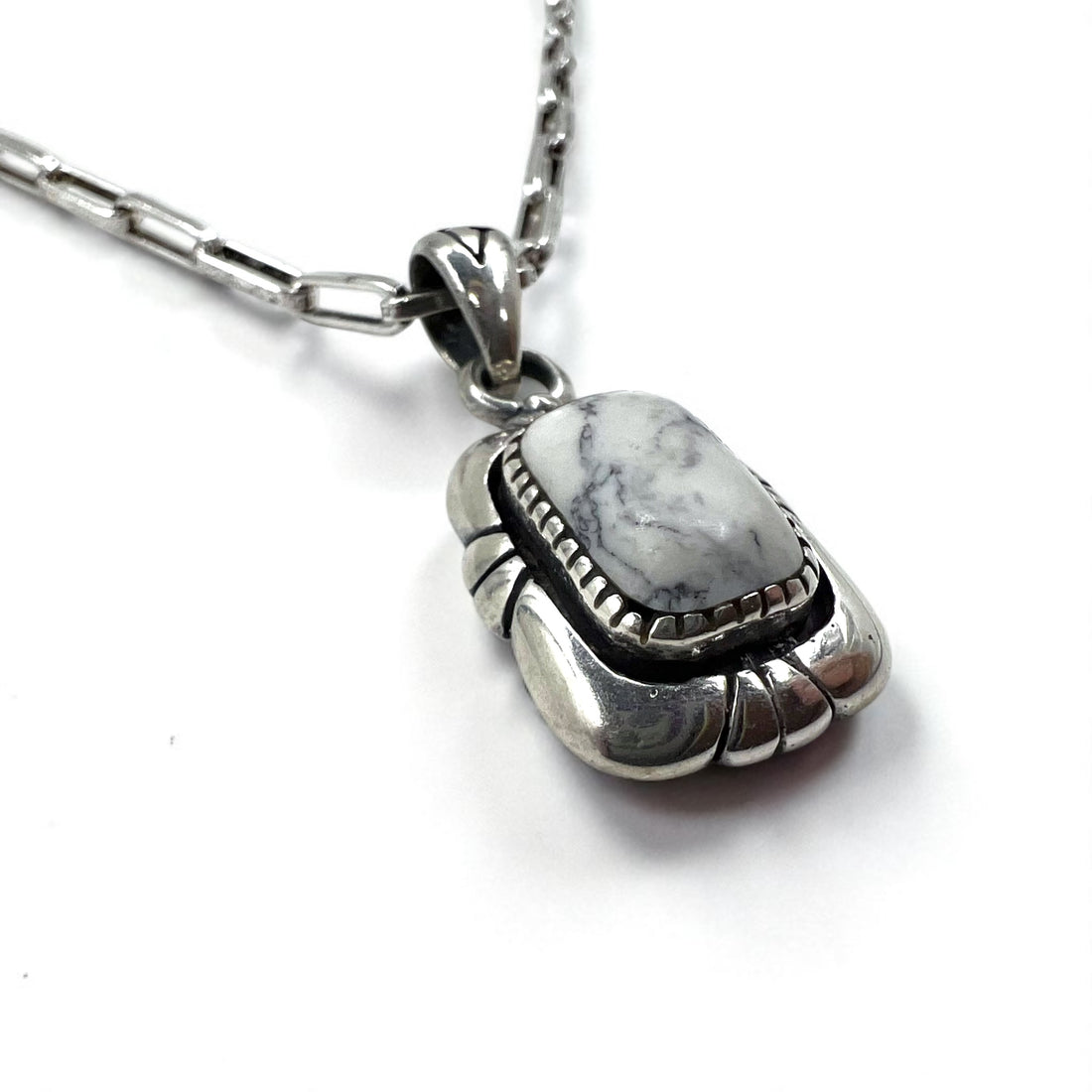 Vintage White Turquoise Pendant Necklace インディアンジュエリー ホワイトターコイズ ホピチェーン ネックレス ペンダント シルバー 925 G刻印