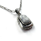 Vintage White Turquoise Pendant Necklace, Indian Jewelry, White Turquoise, Hopi Chain Necklace Pendant, Silver 925, G Stamp