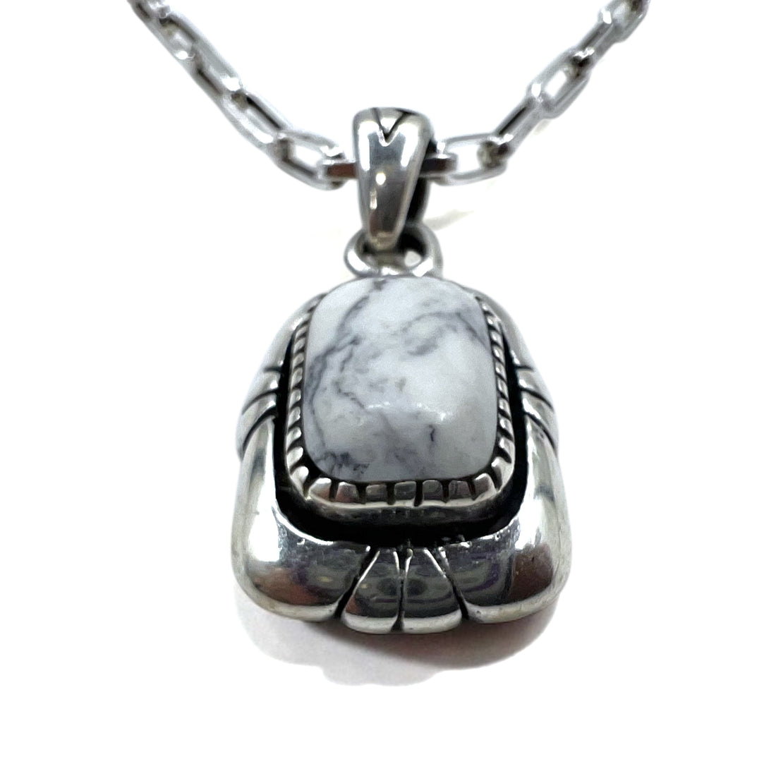 Vintage White Turquoise Pendant Necklace インディアンジュエリー ホワイトターコイズ ホピチェーン ネックレス ペンダント シルバー 925 G刻印