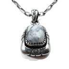 Vintage White Turquoise Pendant Necklace, Indian Jewelry, White Turquoise, Hopi Chain Necklace Pendant, Silver 925, G Stamp