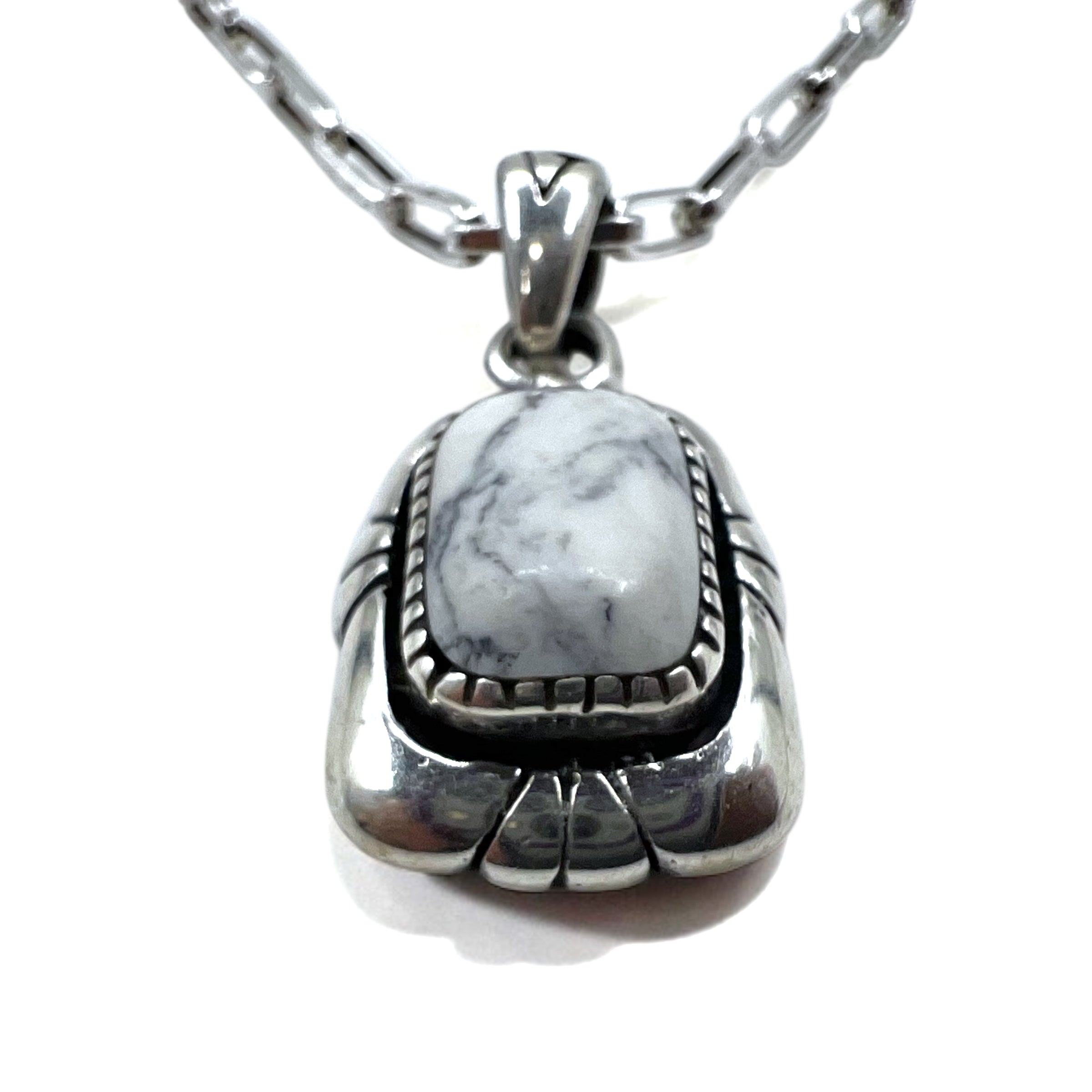 Vintage White Turquoise Pendant Necklace, Indian Jewelry, White Turquoise, Hopi Chain Necklace Pendant, Silver 925, G Stamp