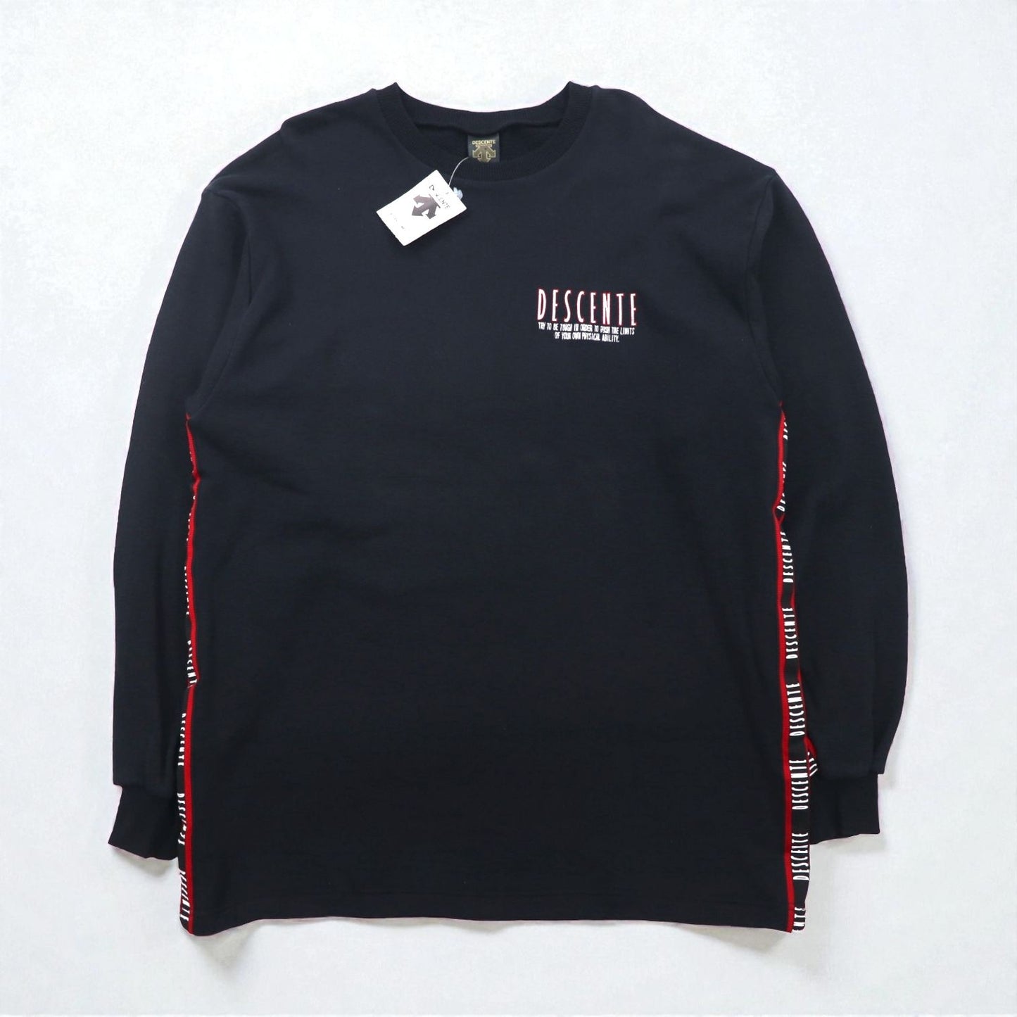 DESCENTE 90年代 日本製 テープロゴ デザイン スウェット トレーナー L ブラック 未使用品