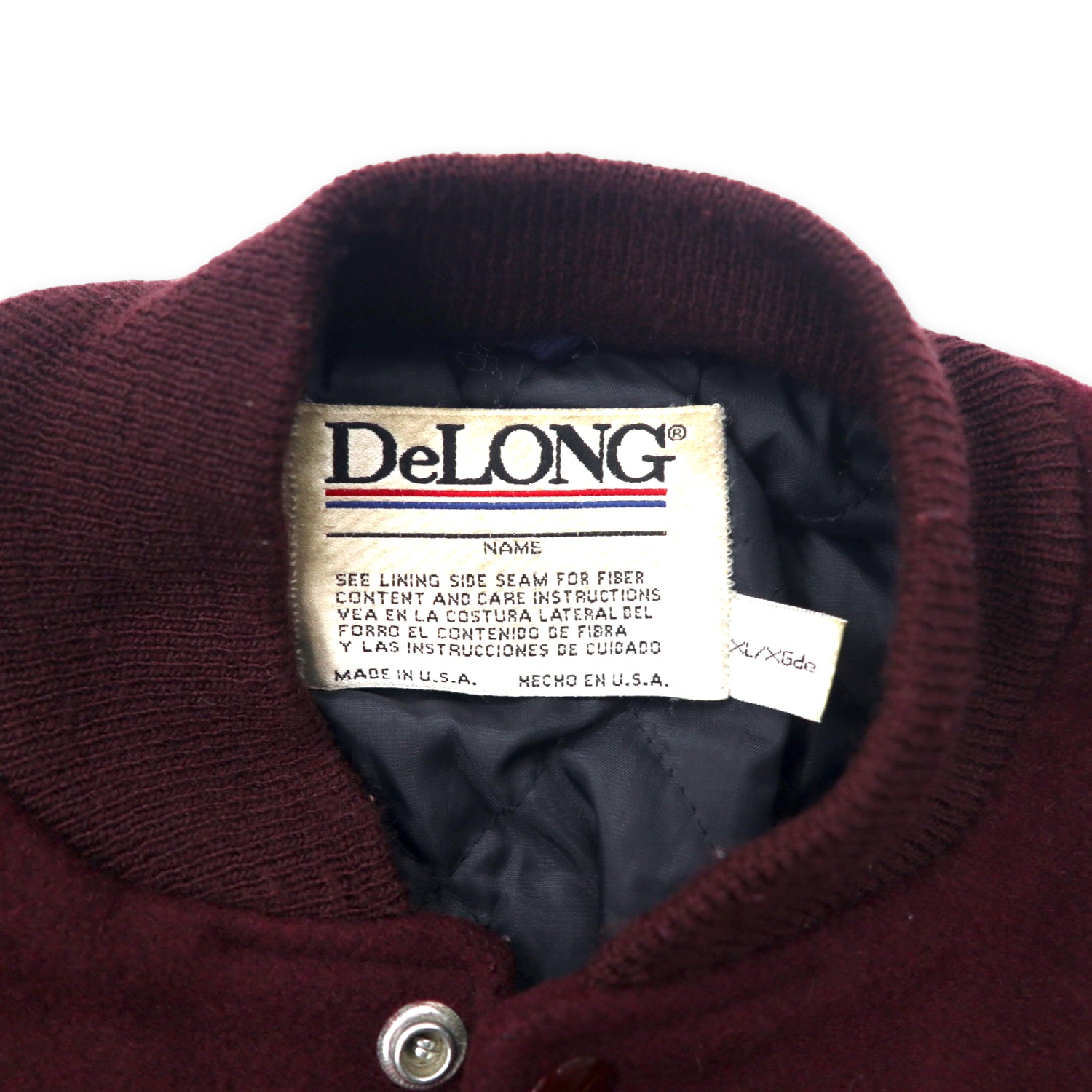 DELONG USA MADE 90's Varsity Jacket XL Bordeaux Wool Quilted Liner