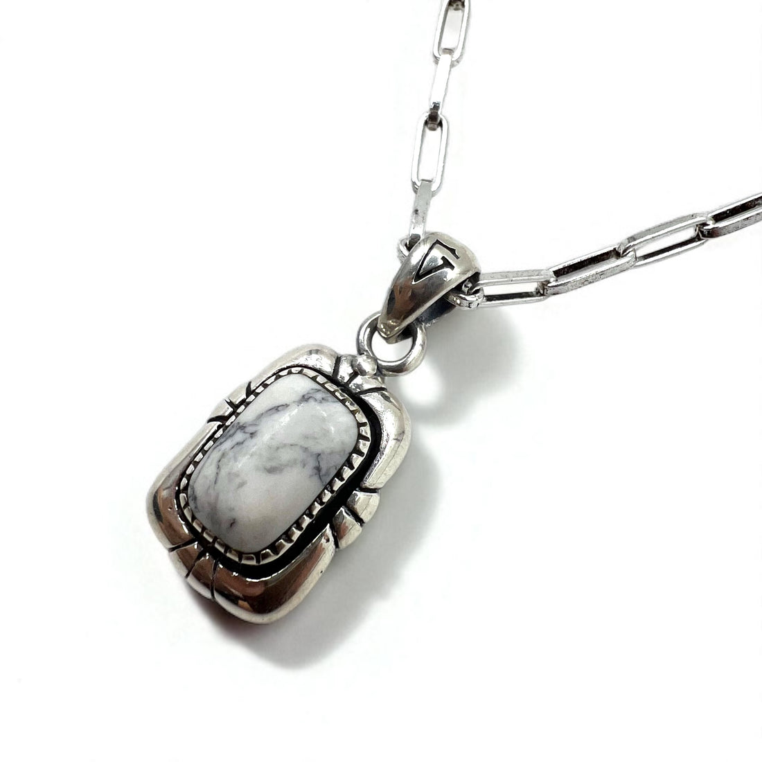 Vintage White Turquoise Pendant Necklace インディアンジュエリー ホワイトターコイズ ホピチェーン ネックレス ペンダント シルバー 925 G刻印