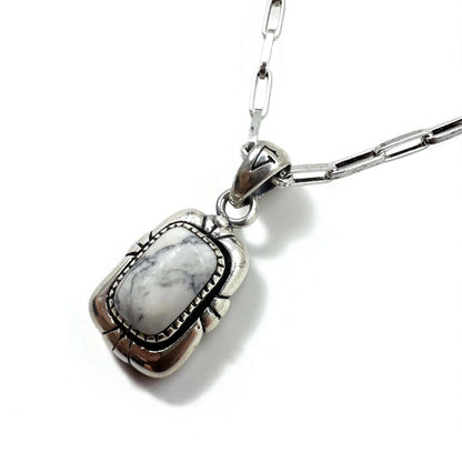 Vintage White Turquoise Pendant Necklace, Indian Jewelry, White Turquoise, Hopi Chain Necklace Pendant, Silver 925, G Stamp