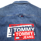 TOMMY JEANS Back Print Denim Shirt L Indigo Blue Snap Buttons RELAXED FIT DM0DM06735