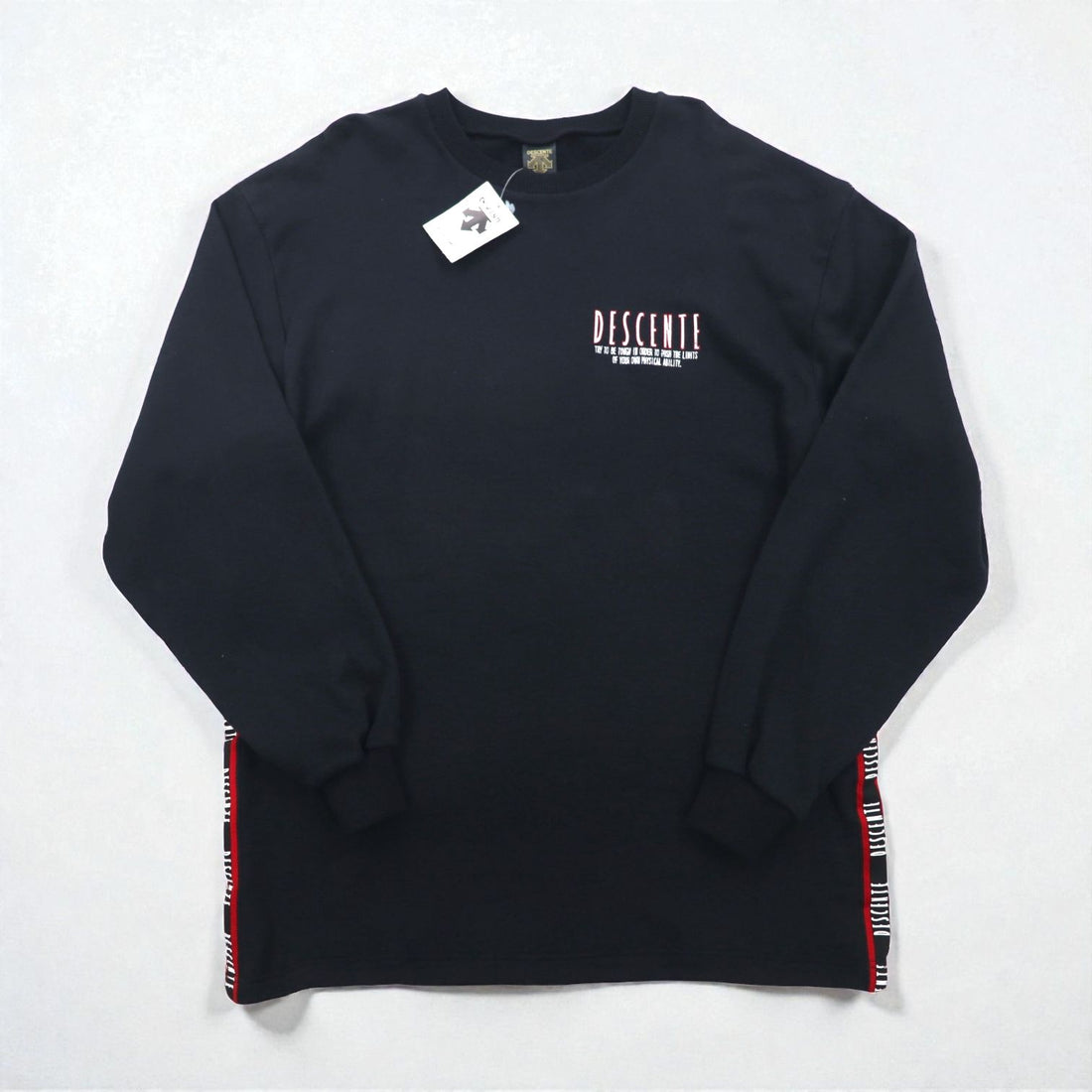 DESCENTE 90s Made in Japan Tape Logo Design Sweatshirt, Size L, Black, Unused