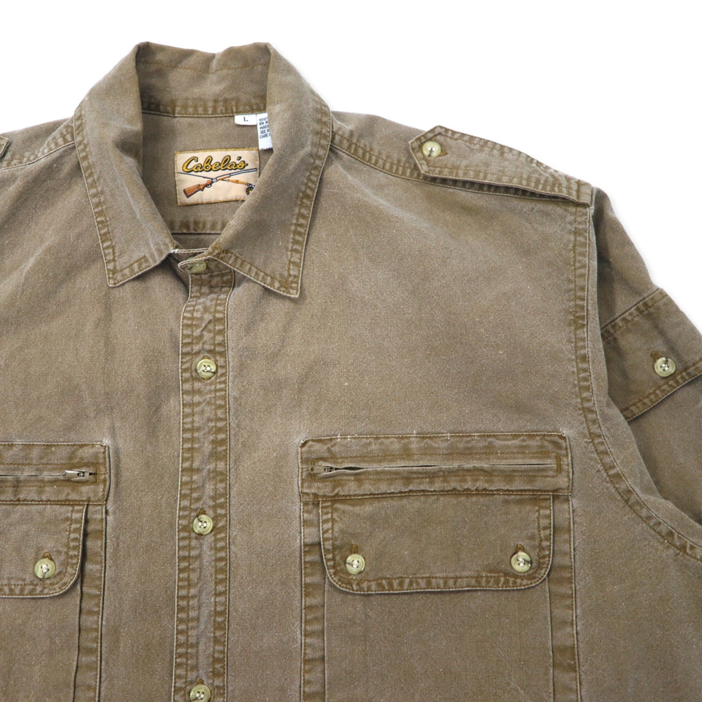 Cabela's 90s Field Shirt, Large, Khaki, Cotton, Epaulettes, Military